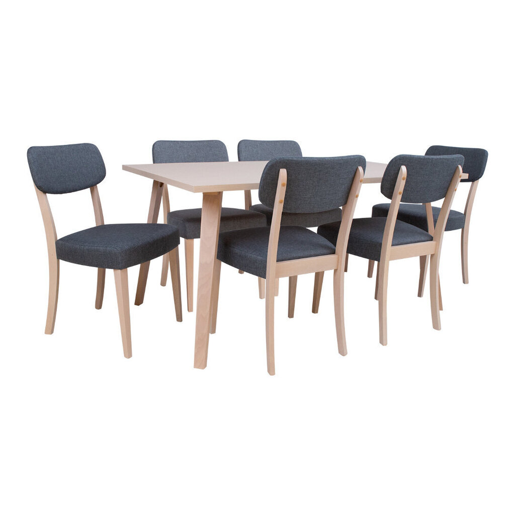Ēdamistabas komplekts ADORA galds un 6 krēsli, gaišs dižskābardis cena un informācija | Ēdamistabas komplekti | 220.lv