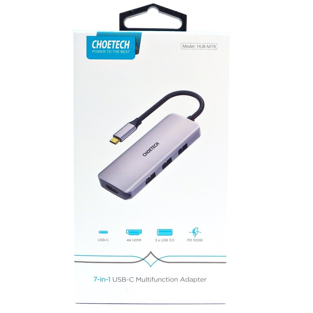 Adapteris Choetech HUB-M19 USB-C 7W1 4K PD 100W, pelēks cena un informācija | Adapteri un USB centrmezgli | 220.lv