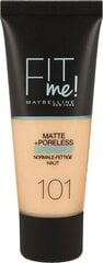 Maybelline Fit Me Matte&Poreless 101 True Ivory, 30 мл цена и информация | Пудры, базы под макияж | 220.lv