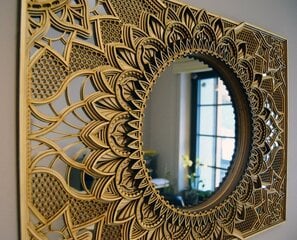Деревянное подвесное зеркало - мандала, 48 х 35 см цена и информация | Зеркала | 220.lv