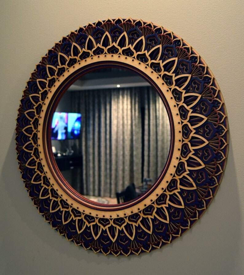 Koka piekaramais spogulis - mandala, 58x58 цена и информация | Spoguļi | 220.lv