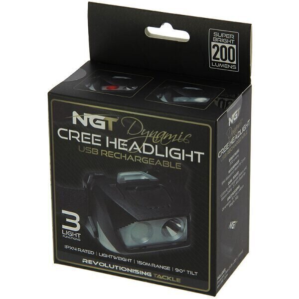 Galvas lampa NGT Dynamic Cree 200 lumēnu USB uzlādi, balta un sarkana gaisma cena un informācija | Lukturi un prožektori | 220.lv
