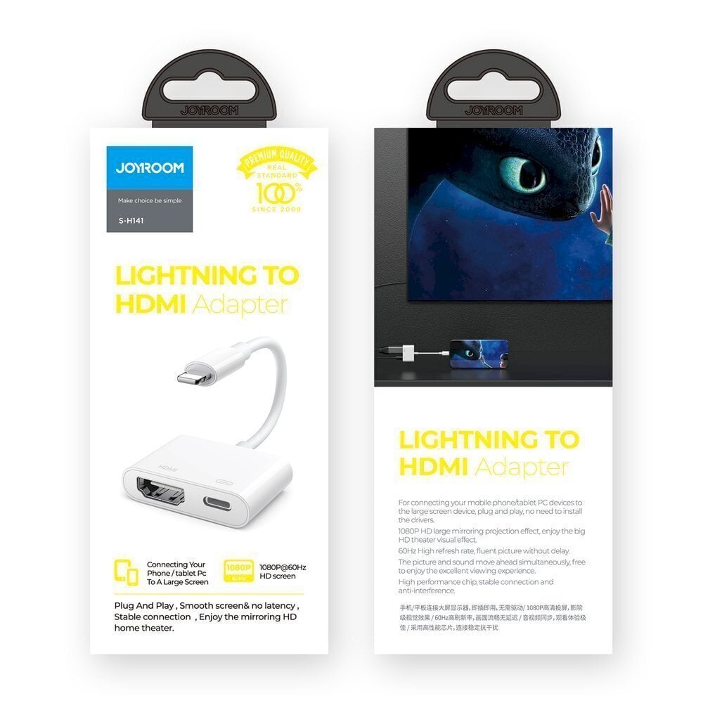 Adapteris Joyroom Lightning (Male) to Digital HDMI Adapter (Female) + Lightning (Female) FullHD 1080p 60Hz (S-H141 white) cena un informācija | Adapteri un USB centrmezgli | 220.lv