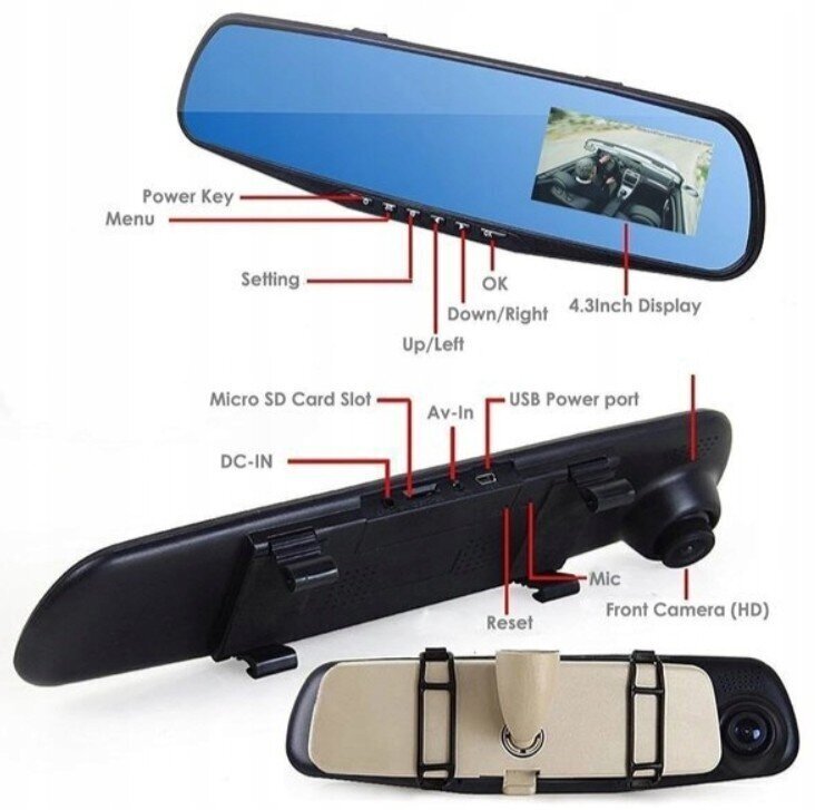 Mašīnas spogulis, video reģistrators: aizmugurējās un priekšējās kameras cena un informācija | Auto video reģistratori | 220.lv