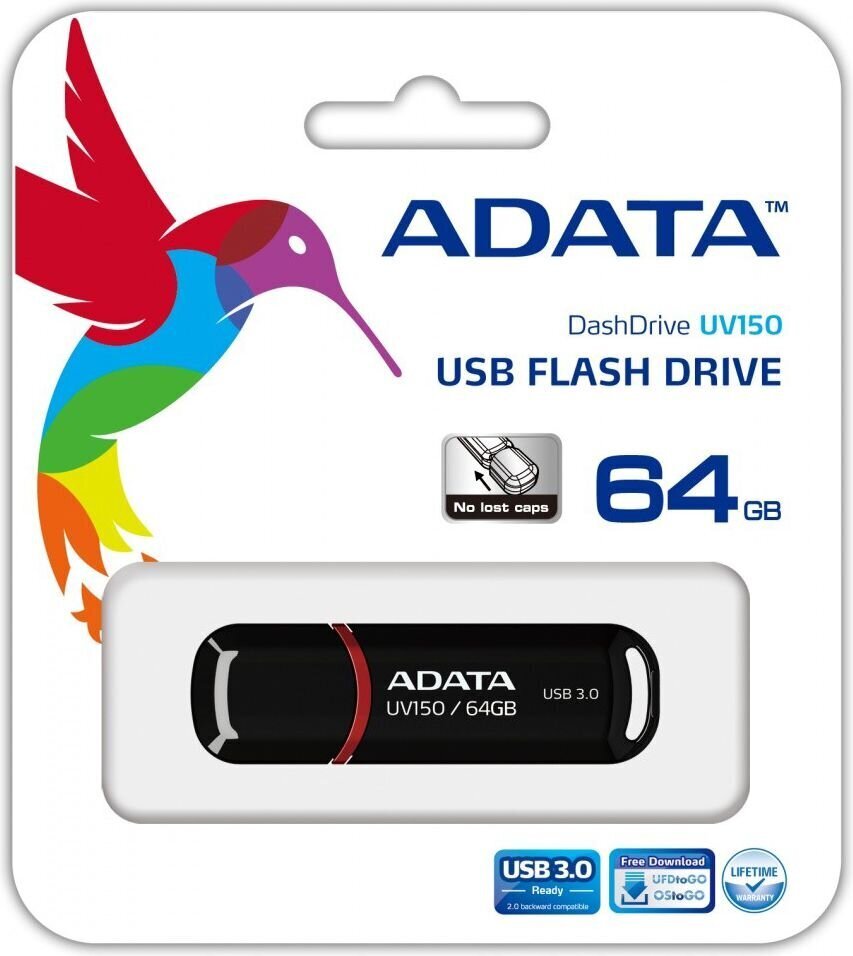 A-DATA UV150 64GB USB3.0 Stick Black цена и информация | USB Atmiņas kartes | 220.lv