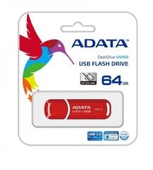 USB atmiņas karte A-data UV150 64GB USB 3.0 Sarkana цена и информация | USB накопители | 220.lv