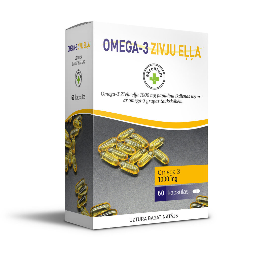 Uztura bagātinātājs, Akcentum Omega 3, zivju eļļa 1000 mg caps. N60 cena un informācija | Uztura bagātinātāji enerģijai | 220.lv