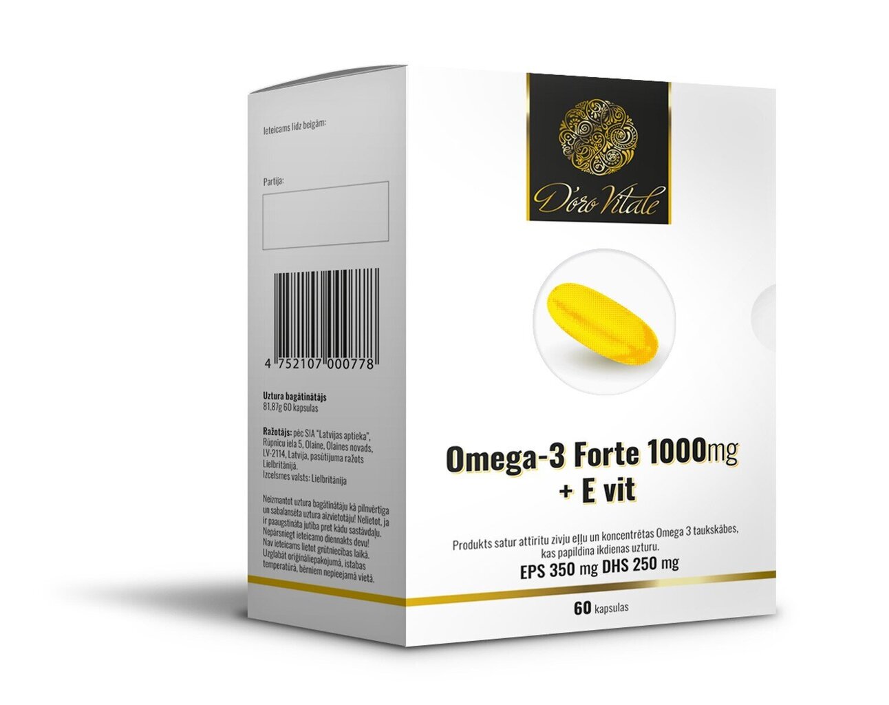 Uztura bagātinātājs, Omega-3 Forte, 1000mg+E vit. kaps. N60 (EPA-350mg, DHA-250MG) cena un informācija | Uztura bagātinātāji enerģijai | 220.lv