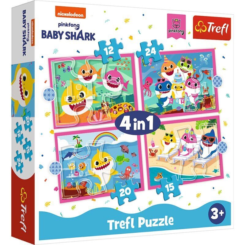 Puzzle Nickelodeon Pinkfong Baby Shark 4 in 1 cena un informācija | Puzles, 3D puzles | 220.lv