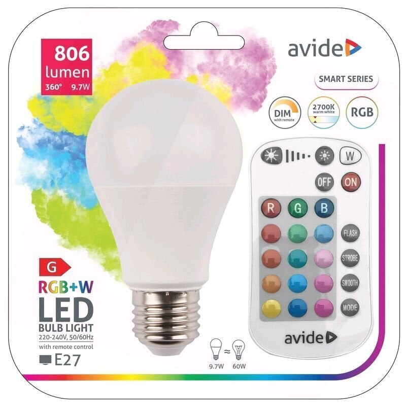 LED spuldze AVIDE RGB 9.7W A60 E27 806lm ar pulti cena un informācija | Spuldzes | 220.lv