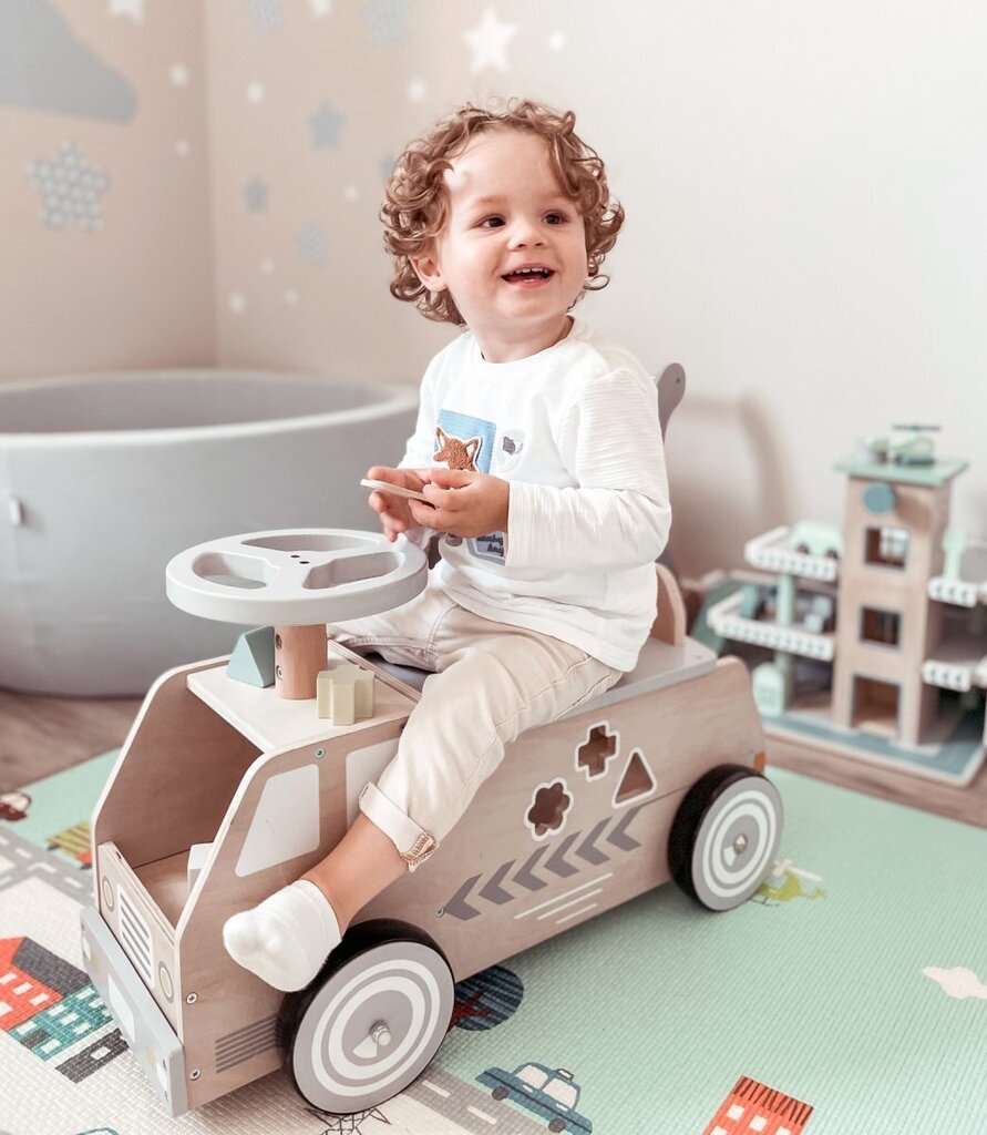 Koka ratiņi, auto, rotaļu mašīna ar kubiņiem cena un informācija | Rotaļlietas zīdaiņiem | 220.lv