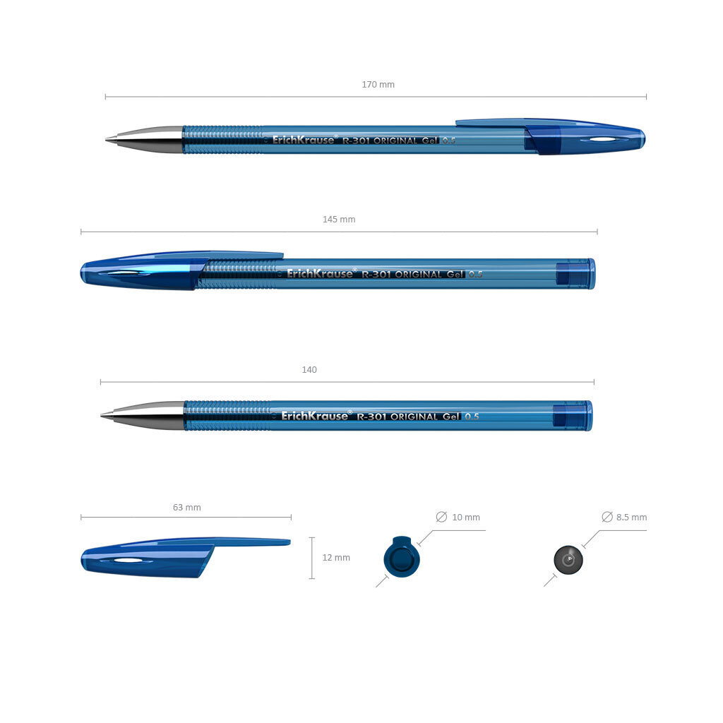 Gēla pildspalva ErichKrause ® R-301 Original Gel Stick 0.5, tintes krāsa zila (iepakojumā 4 gab.) cena un informācija | Rakstāmpiederumi | 220.lv