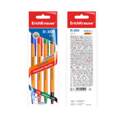 Ручка шариковая ErichKrause R-301 Orange Stick 0.7, цвет чернил: синий, черный, красный, зеленый (в пакете по 4 шт.) цена и информация | Письменные принадлежности | 220.lv