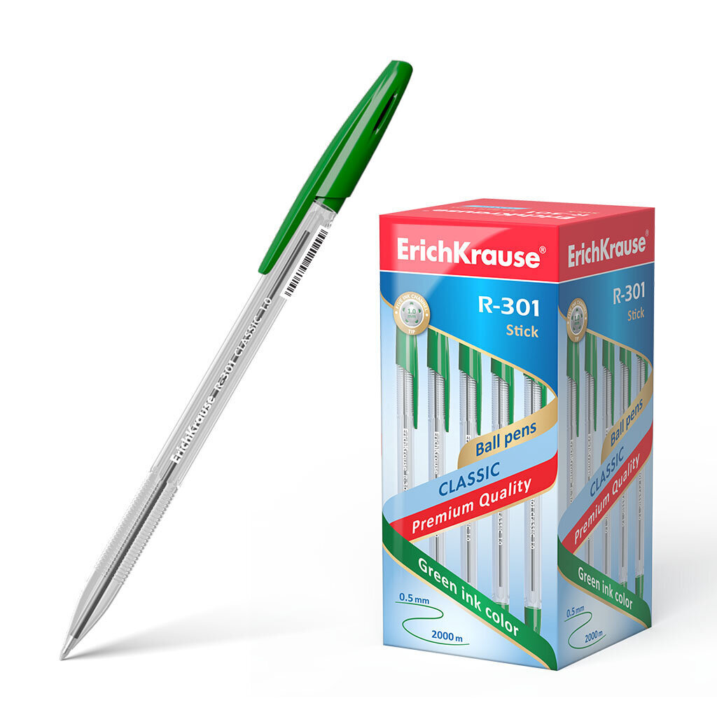 Lodīšu pildspalva ErichKrause ® R-301 Classic Stick 1.0, tintes krāsa zaļa (kastē pa 50 gab.) cena un informācija | Rakstāmpiederumi | 220.lv
