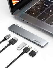 Адаптер Ugreen Multifunctional HUB 2x USB Typ C - USB Typ C PD (Thunderbolt 3, 100W, 4K @ 60 Hz, 10 Gbps) / HDMI 4K @ 30 Hz / 3x USB 3.0 для MacBook Pro / Air grey (60559) цена и информация | Адаптеры и USB разветвители | 220.lv