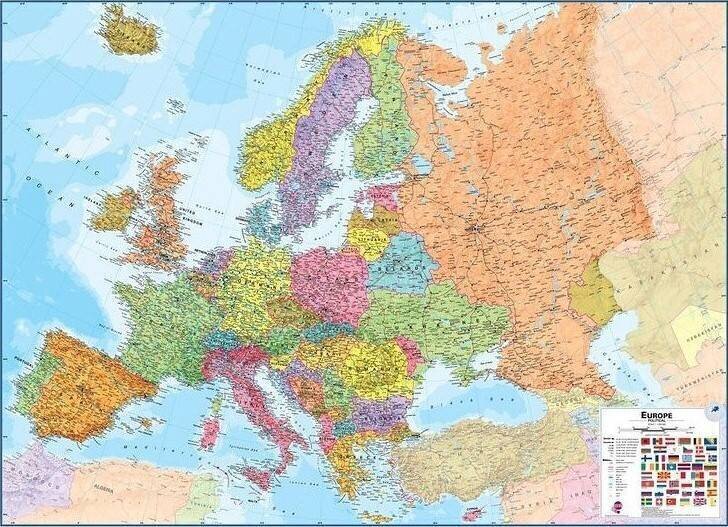 Eiropas politiskā sienas karte, 120x165 cm, ENG cena un informācija | Pasaules kartes | 220.lv