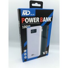 Power Bank ārējais akumulators MD blue 10000mAh ar LED displeju, balts cena un informācija | Lādētāji-akumulatori (Power bank) | 220.lv
