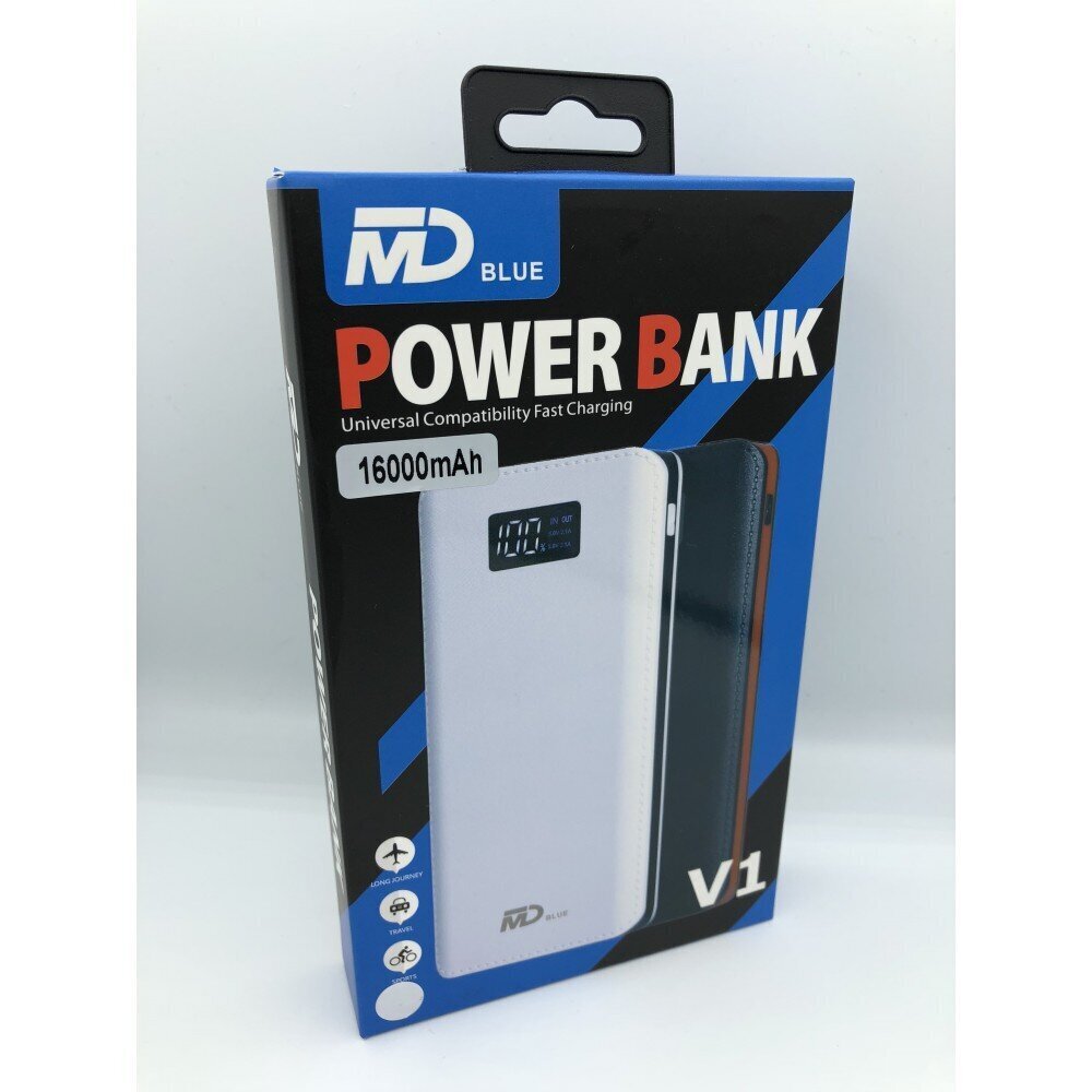 Power Bank ārējais akumulators MD blue 16000mAh ar LED displeju, balts цена и информация | Lādētāji-akumulatori (Power bank) | 220.lv