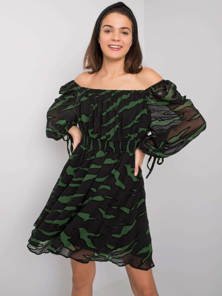 Melna un zaļa sieviešu kleita ar apdrukām. cena un informācija | Kleitas | 220.lv