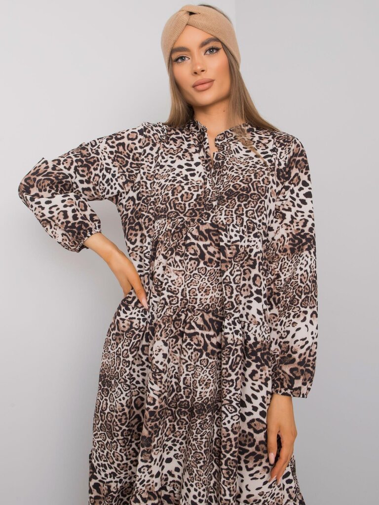 RUE PARIS Melna un bēša kleita ar leoparda rakstu. cena un informācija | Kleitas | 220.lv