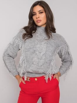 RUE PARIS Pelēks džemperis ar apkakli ar bārkstīm. cena un informācija | Sieviešu džemperi | 220.lv