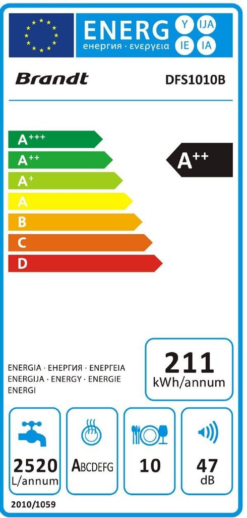 Brandt DFS1010B brīvi stāvoša trauku mazgājamā mašīna, 45 cm 10 kompl. цена и информация | Trauku mazgājamās mašīnas | 220.lv