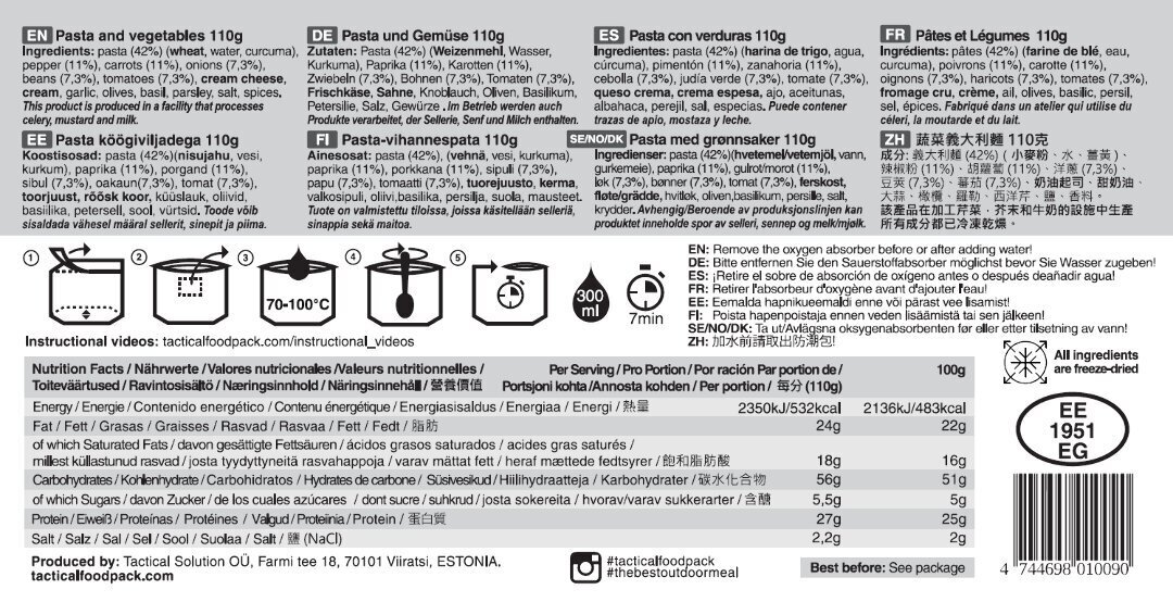 Krēmīgā dārzeņu pasta Tactical Foodpack цена и информация | Gatavā kulinārija | 220.lv