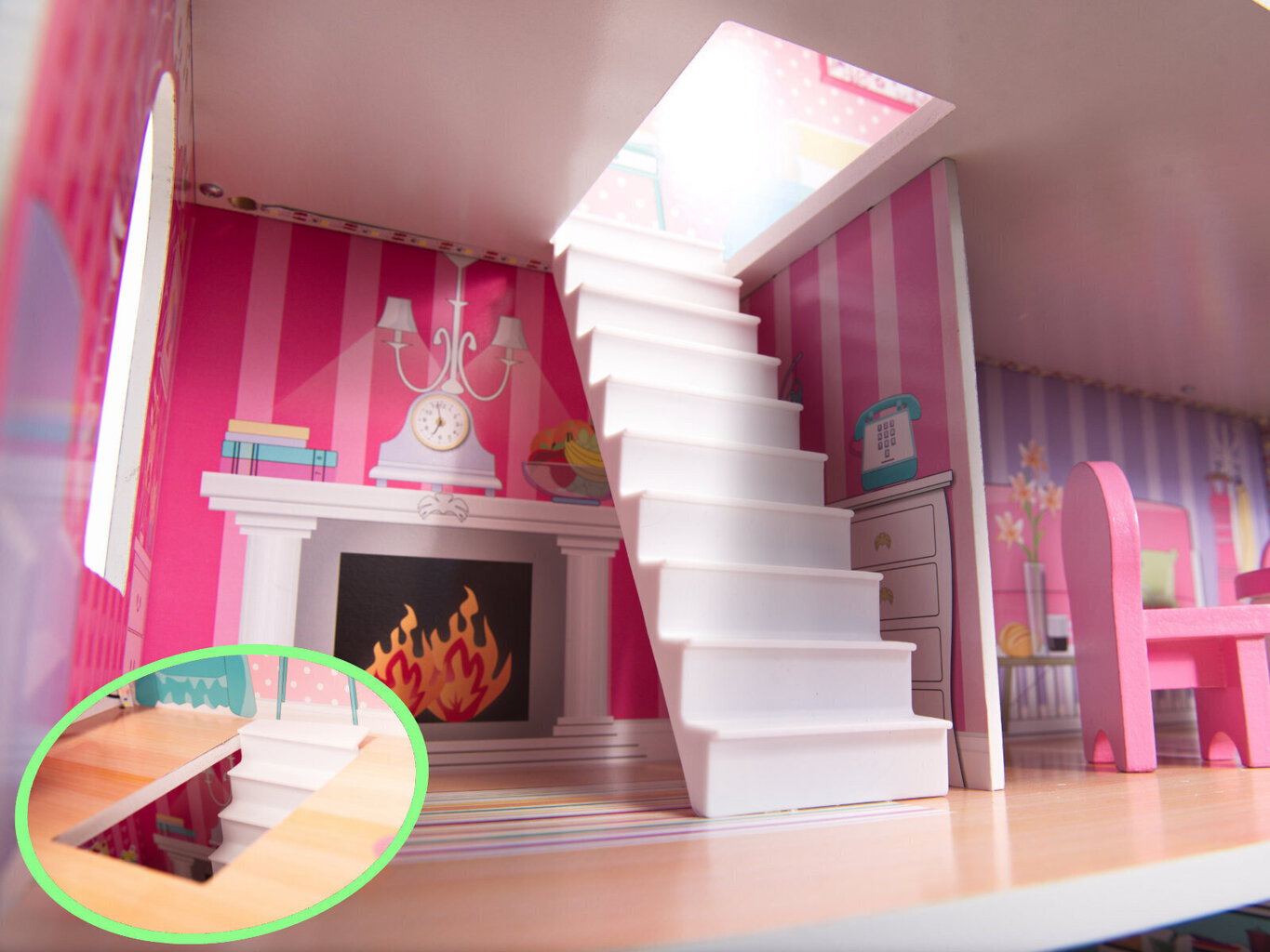 Koka MDF leļļu namiņš ar LED apgaismojumu un mēbelēm, 70 cm цена и информация | Rotaļlietas meitenēm | 220.lv