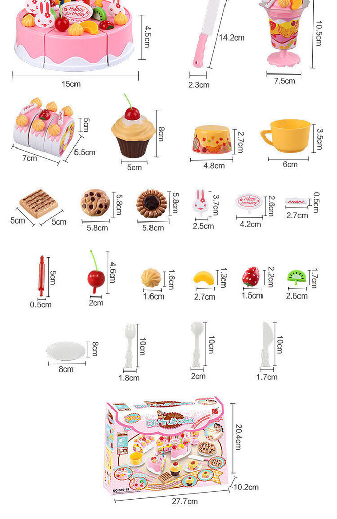 Bērnu dzimšanas dienas torte, 75 elementi cena un informācija | Rotaļlietas meitenēm | 220.lv