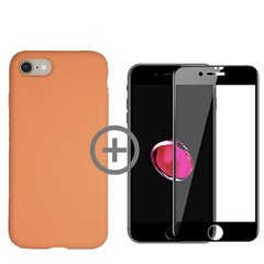 Силиконовый чехол «SoundBerry» oранжевый Full protection + защитное стекло для iPhone 7/8, SE2020 black цена и информация | Чехлы для телефонов | 220.lv
