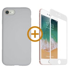 360 aizsardzība - komplekts silikona vāciņš iPhone 7/8, pelēks (ivory) un aizsargstikls balts cena un informācija | Telefonu vāciņi, maciņi | 220.lv