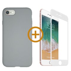 360 aizsardzība - komplekts silikona vāciņš iPhone 7/8, pelēks (fossil) un aizsargstikls balts cena un informācija | Telefonu vāciņi, maciņi | 220.lv