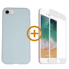 360 aizsardzība - komplekts silikona vāciņš iPhone 7/8, pelēks (ice grey) un aizsargstikls balts cena un informācija | Telefonu vāciņi, maciņi | 220.lv