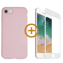 Силиконовый чехол «SoundBerry» pозовый Full protection + защитное стекло для iPhone 7/8, SE2020 белое цена и информация | Чехлы для телефонов | 220.lv