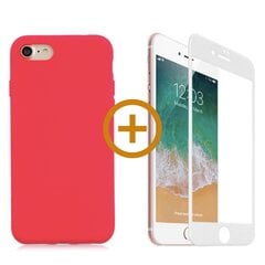 360 aizsardzība - komplekts silikona vāciņš iPhone 7/8, rozā (koši rozā) un aizsargstikls balts cena un informācija | Telefonu vāciņi, maciņi | 220.lv