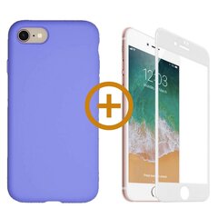 360 aizsardzība - komplekts silikona vāciņš iPhone 7/8, violeta (lavanda) un aizsargstikls balts cena un informācija | Telefonu vāciņi, maciņi | 220.lv
