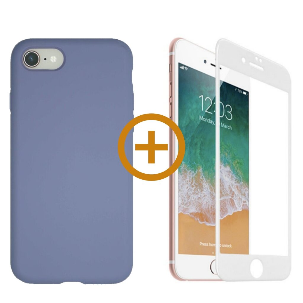 360 aizsardzība - komplekts silikona vāciņš iPhone 7/8, violeta (mauve) un aizsargstikls balts цена и информация | Telefonu vāciņi, maciņi | 220.lv