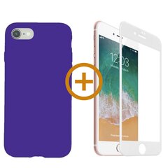 360 aizsardzība - komplekts silikona vāciņš iPhone 7/8, violeta (orchid) un aizsargstikls balts cena un informācija | Telefonu vāciņi, maciņi | 220.lv