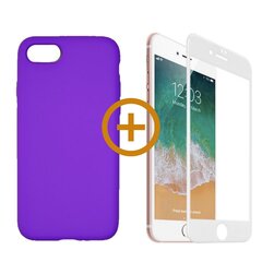 360 aizsardzība - komplekts silikona vāciņš iPhone 7/8, violeta un aizsargstikls balts cena un informācija | Telefonu vāciņi, maciņi | 220.lv