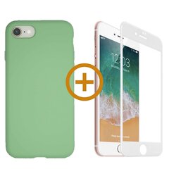 360 aizsardzība - komplekts silikona vāciņš iPhone 7/8, zaļš (green tea) un aizsargstikls balts cena un informācija | Telefonu vāciņi, maciņi | 220.lv