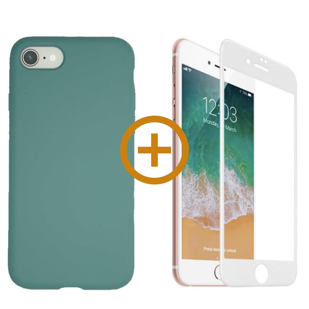 360 aizsardzība - komplekts silikona vāciņš iPhone 7/8, zaļš (ocean green) un aizsargstikls balts cena un informācija | Telefonu vāciņi, maciņi | 220.lv