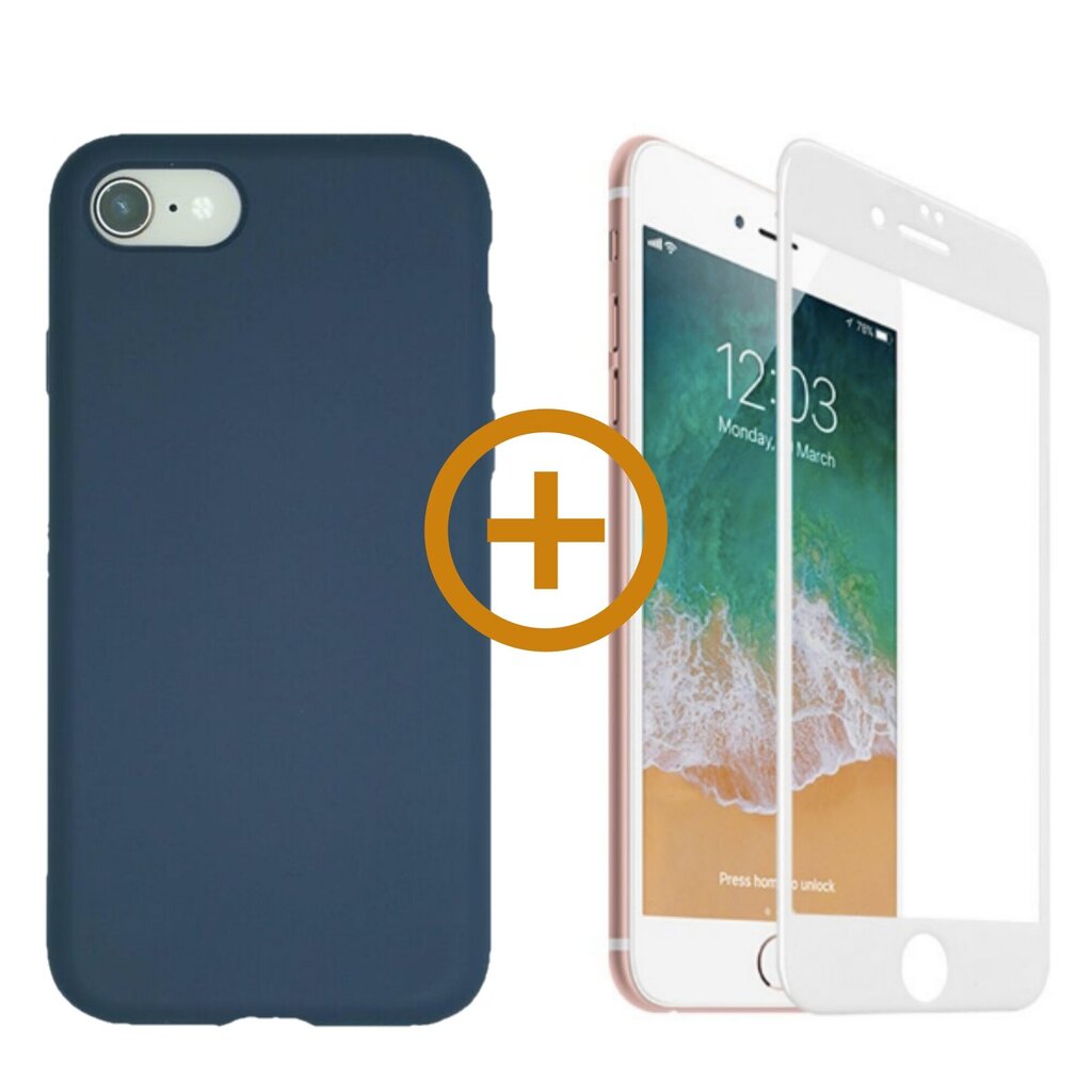 360 aizsardzība - komplekts silikona vāciņš iPhone 7/8, zila (mellene) un aizsargstikls balts цена и информация | Telefonu vāciņi, maciņi | 220.lv