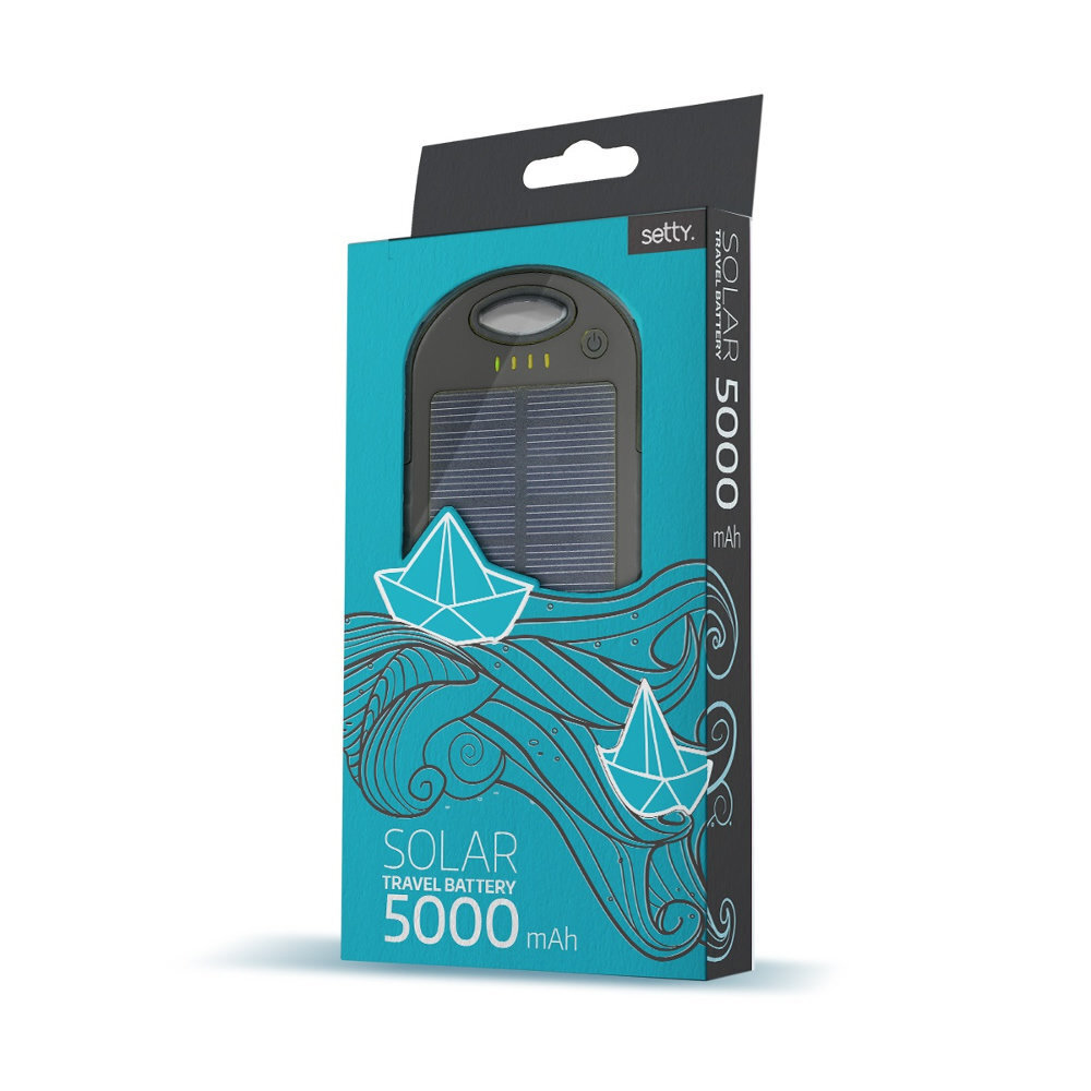 Setty Solar Power Bank 5000mAh Universāla Ārējas uzlādes baterija 5V 1A + 1A + Micro USB Kabelis Melna цена и информация | Lādētāji-akumulatori (Power bank) | 220.lv