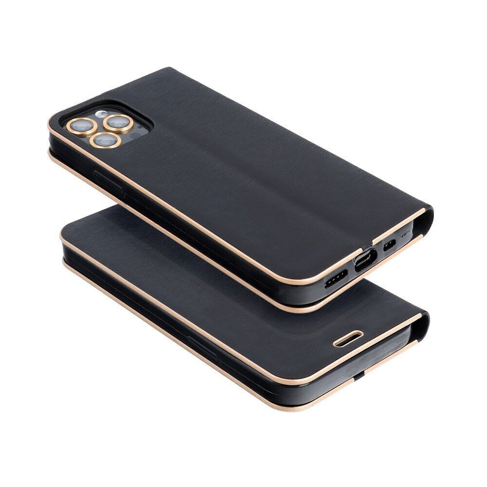 Samsung Galaxy A40 maciņš Luna Book Gold, melns cena un informācija | Telefonu vāciņi, maciņi | 220.lv