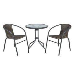 Balkona komplekts BISTRO galds un 2 krēsli (20563) D60xH70cm, galda virsma: caurspīdīgs rūdīts viļņots stikls cena un informācija | Dārza mēbeļu komplekti | 220.lv