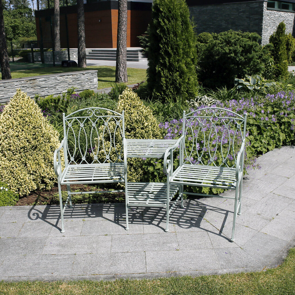 Dārza sols ar galdu MINT 155x68,5x91,5cm, kalts dzelzs, antīks zaļš cena un informācija | Dārza mēbeļu komplekti | 220.lv