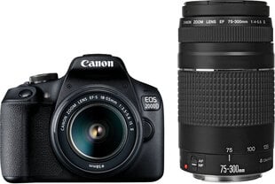 Canon EOS 2000D + 18-55 мм IS + 75-300 мм Kit цена и информация | Цифровые фотоаппараты | 220.lv