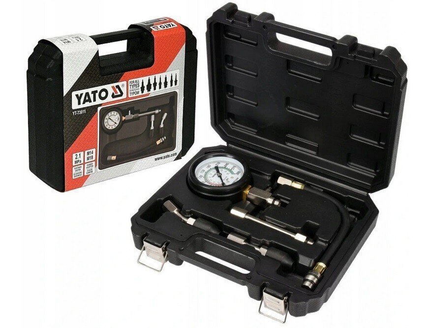 Kompresijas mērītājs ar uzgaļu komplektu YATO, YT-73011 цена и информация | Rokas instrumenti | 220.lv