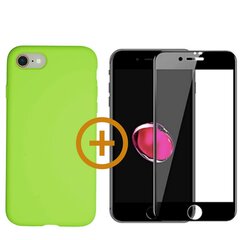 360 aizsardzība - komplekts silikona vāciņš iPhone 7/8, SE2020 zaļš (lime green) un aizsargstikls melns cena un informācija | Telefonu vāciņi, maciņi | 220.lv