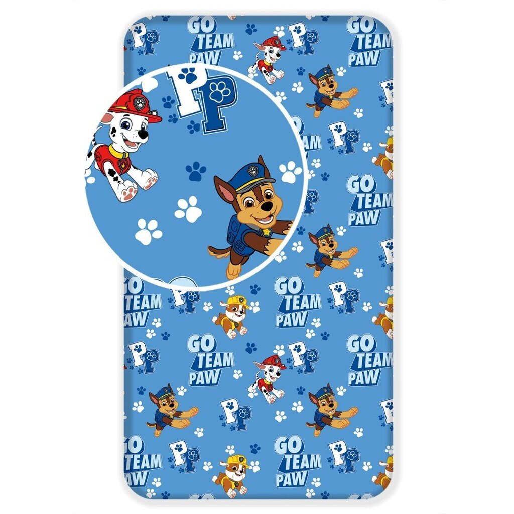 Palags ar gumiju Paw Patrol, 90x200+25cm cena un informācija | Palagi | 220.lv